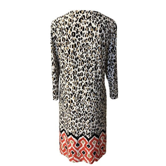 Chicos Shift Dress 2 Large 12 14 Cream Brown Black Red Animal Print Stretch - Picture 4 of 12